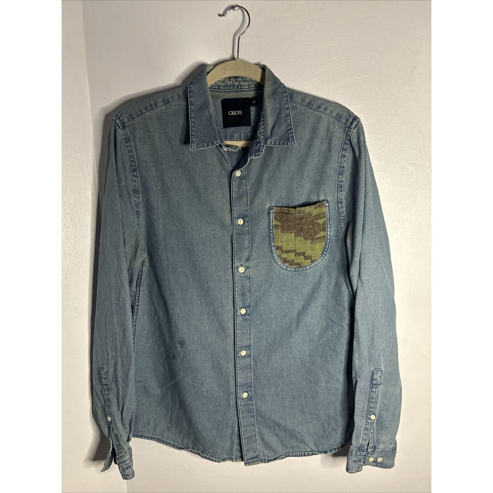 Asos Men's Denim Long Sleeve Button Up Shirt Size Medium Slim Fit
